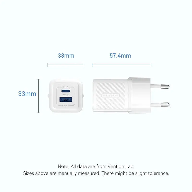 Зарядний пристрій 2xUSB 30W (USB-A/USB-C) + USB-C cable М-М Білий Vention - фото 4