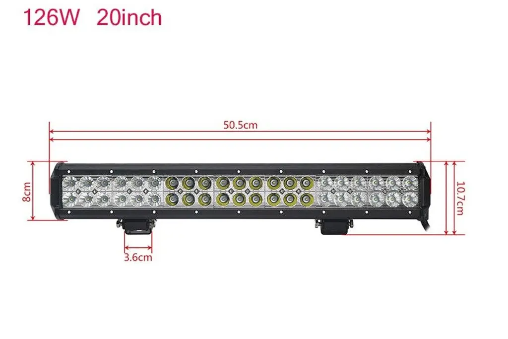 Світлодіодна балка фара LED / 500x100x65 mm / 126W / 3W x 42 / 10-30V / Ближнє та Далеке світло / 1 шт. (D-126W) - фото 3
