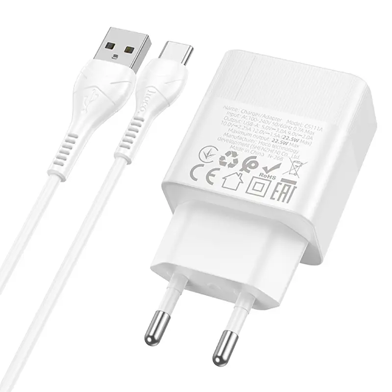 Мережевний зарядний пристрій Hoco CS111A Lounge PD22.5W 1USB-C + кабель USB to Type-C White - фото 3