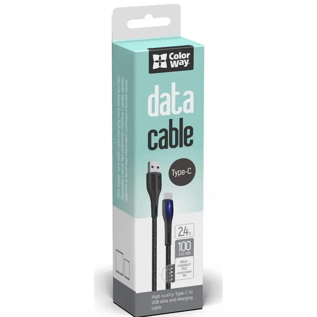 Дата кабель USB 2.0 AM to USB-C 1.0m led black ColorWay (CW-CBUC034-BK) - фото 5