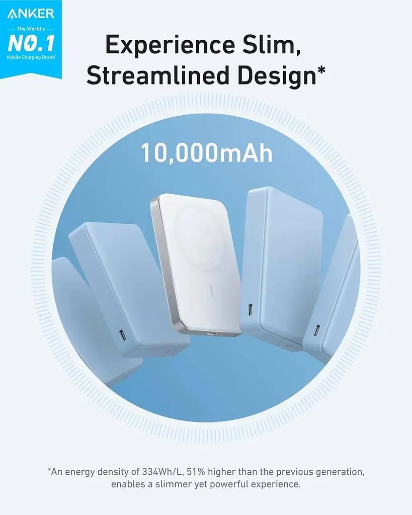 Павербанк Anker MagGo A1664 Ultra Slim магнитный с беспроводной зарядкой белый 10000 mAh - фото 3