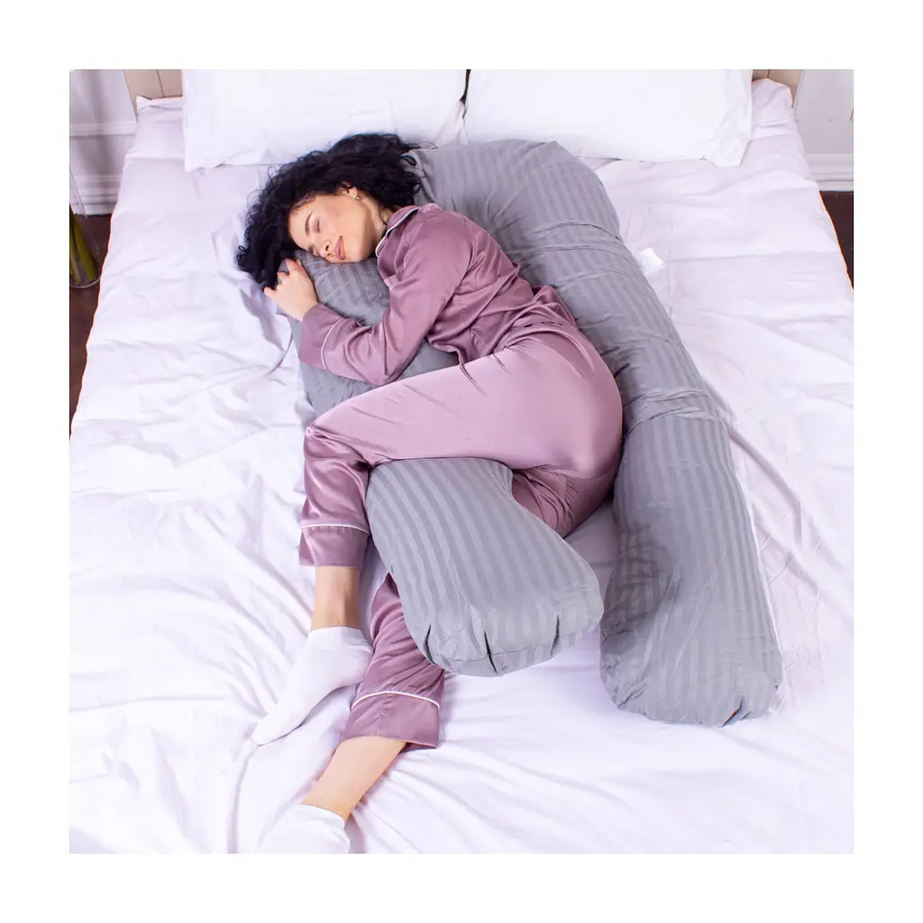 Подушка MirSon для вагітних і відпочинку Satin Stripe №8027 U-подібна Light Gray (2200006178651) - фото 3