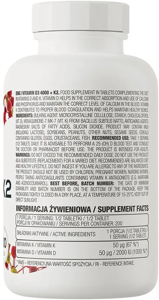 Витамины и минералы OstroVit Vitamin D3 4000 +K2, 100 таблеток - фото 2