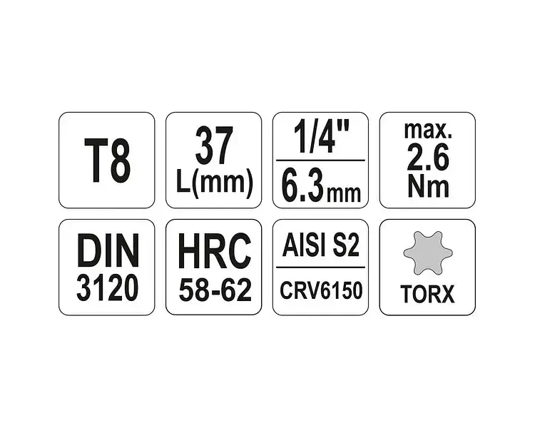 Головка торцева Yato квадрат 1/4" TORX Т8 L= 37 мм (YT-04301) - фото 4