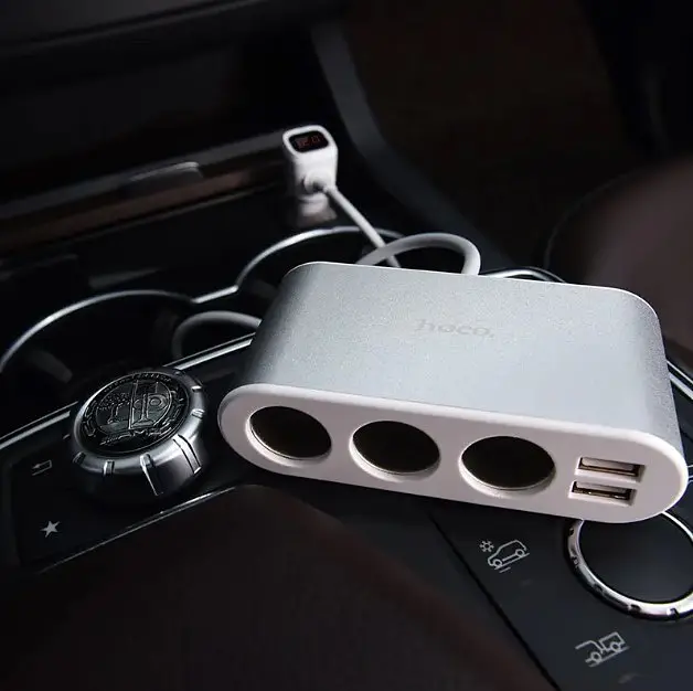 Автомобільний розгалужувач автозарядка Hoco Z13 + вольтметр та 2USB сірий - фото 5