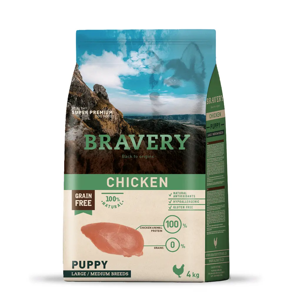 Сухий корм для цуценят cередніх та великих порід BRAVERY Chicken Puppy Large/Medium з куркою 4 кг