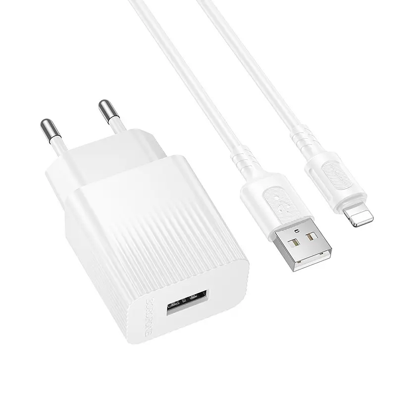 Мережевий зарядний пристрій з кабелем BOROFONE BAS71A Source single-port charger set(iP) Білий