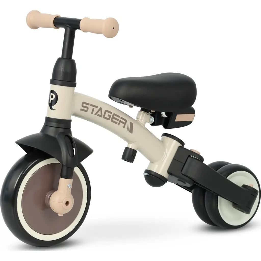 Дитячий велосипед QPlay Stager 3 в 1 з ручкою, біговел, Beige-Brown (T80STAGERBeigeBrown) - фото 3
