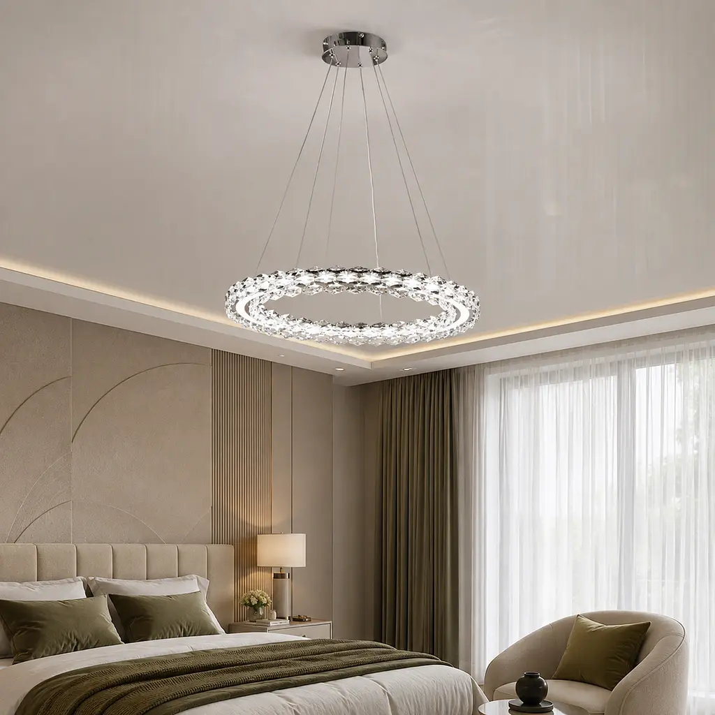 Підвісна хромована світлодіодна люстра Splendid Ray L33152/600/1 LED (CR) з кришталевим кільцем 60 см - фото 2