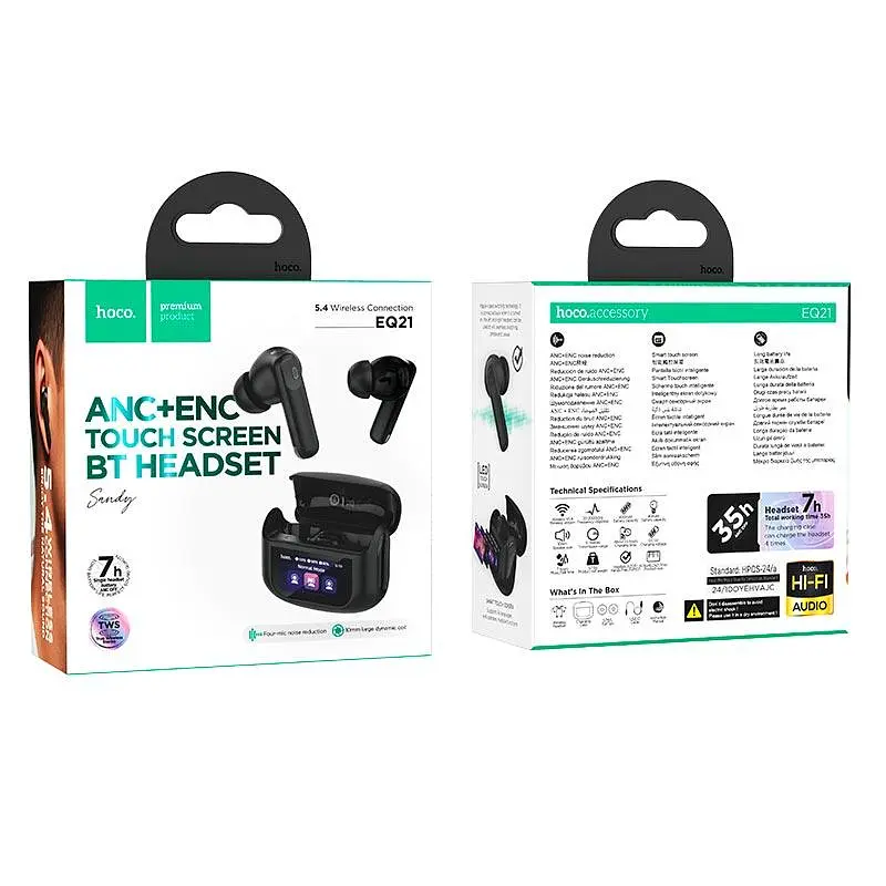 Беспроводные наушники Hoco Sandy EQ21, true wireless, ANC, ENC, noise reduction touch screen, BT headset, BT5.4, 40mAh, 400mAh, black - фото 4