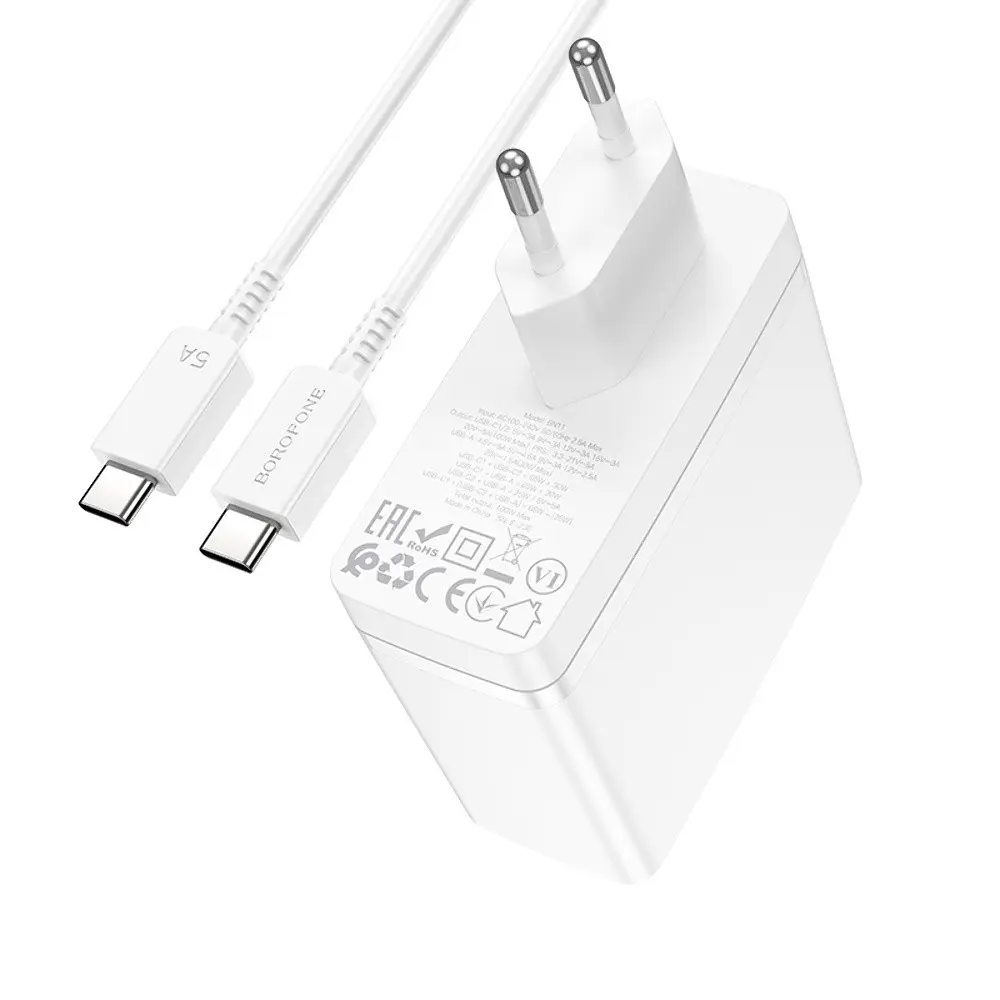 Зарядний пристрій Borofone BN11 USB/2 Type-C PD 100W білий + кабель Type-C to Type-C - фото 6