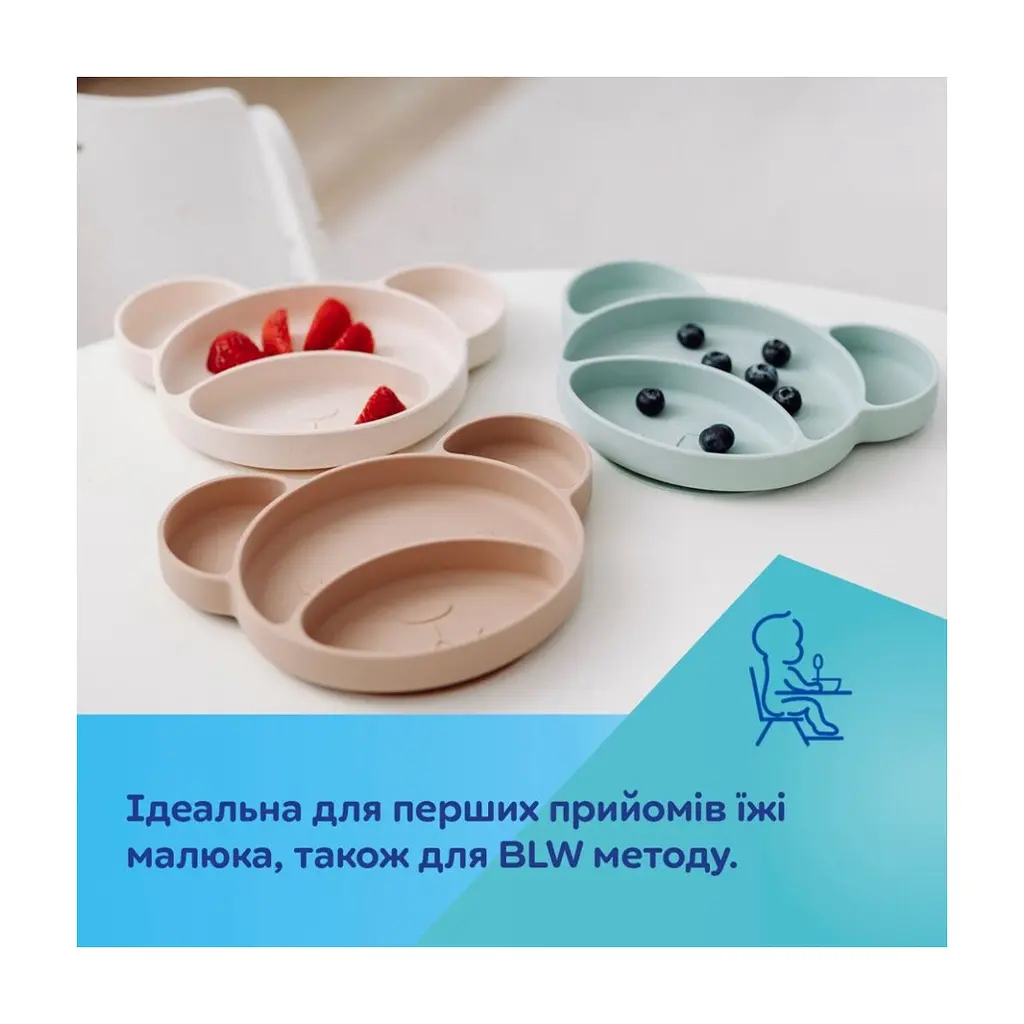 Тарілка дитяча Canpol babies Ведмедик силіконова на присосці з трьома відділами зелена (51/401_gre) - фото 4
