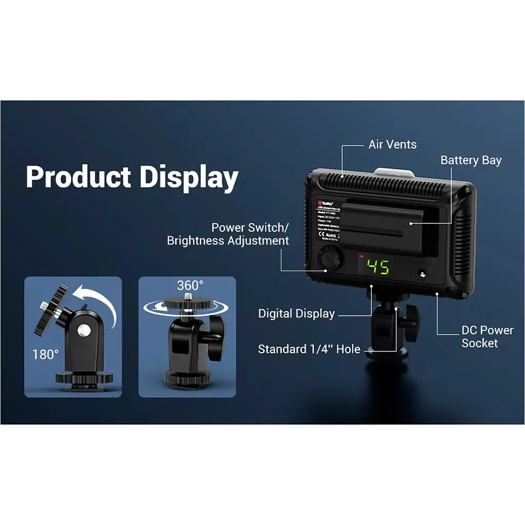 Накамерный свет Tolifo PT-F260B LED260 color 3200-5600K B0CLRKN9KH [110714] - фото 2