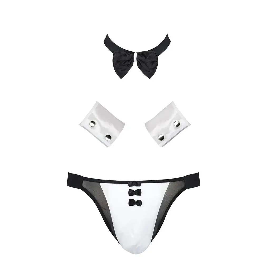 Комплект еротичної чоловічої білизни Passion 036 ALFRED S/M Black, труси, комірець, манжети - фото 5