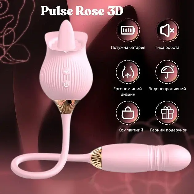 Вібратор I’MCUM Pulse Rose 3D з стимуляцією клітора, 10 режимів лизання, обертання, імітація поштовхів (7970379617738) - фото 4