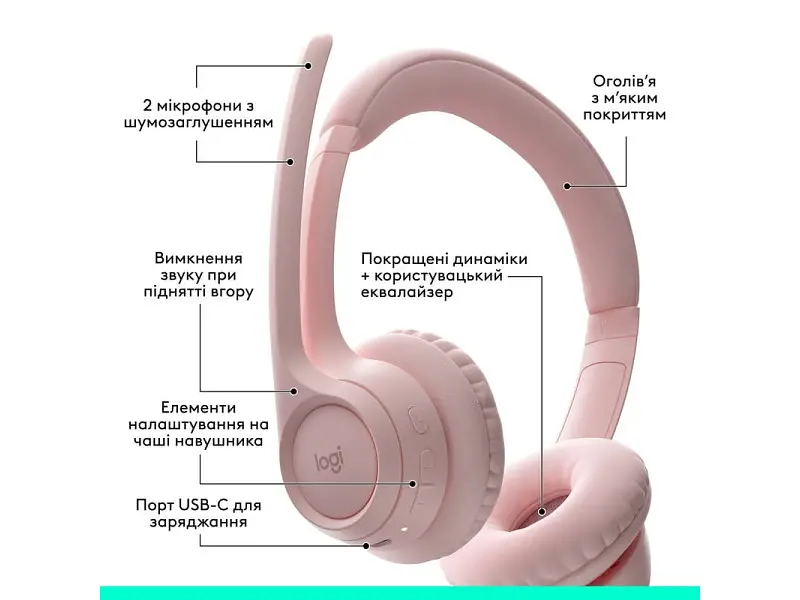 Навушники з мікрофоном Logitech ZONE 300 Rose (981-001412) - фото 6