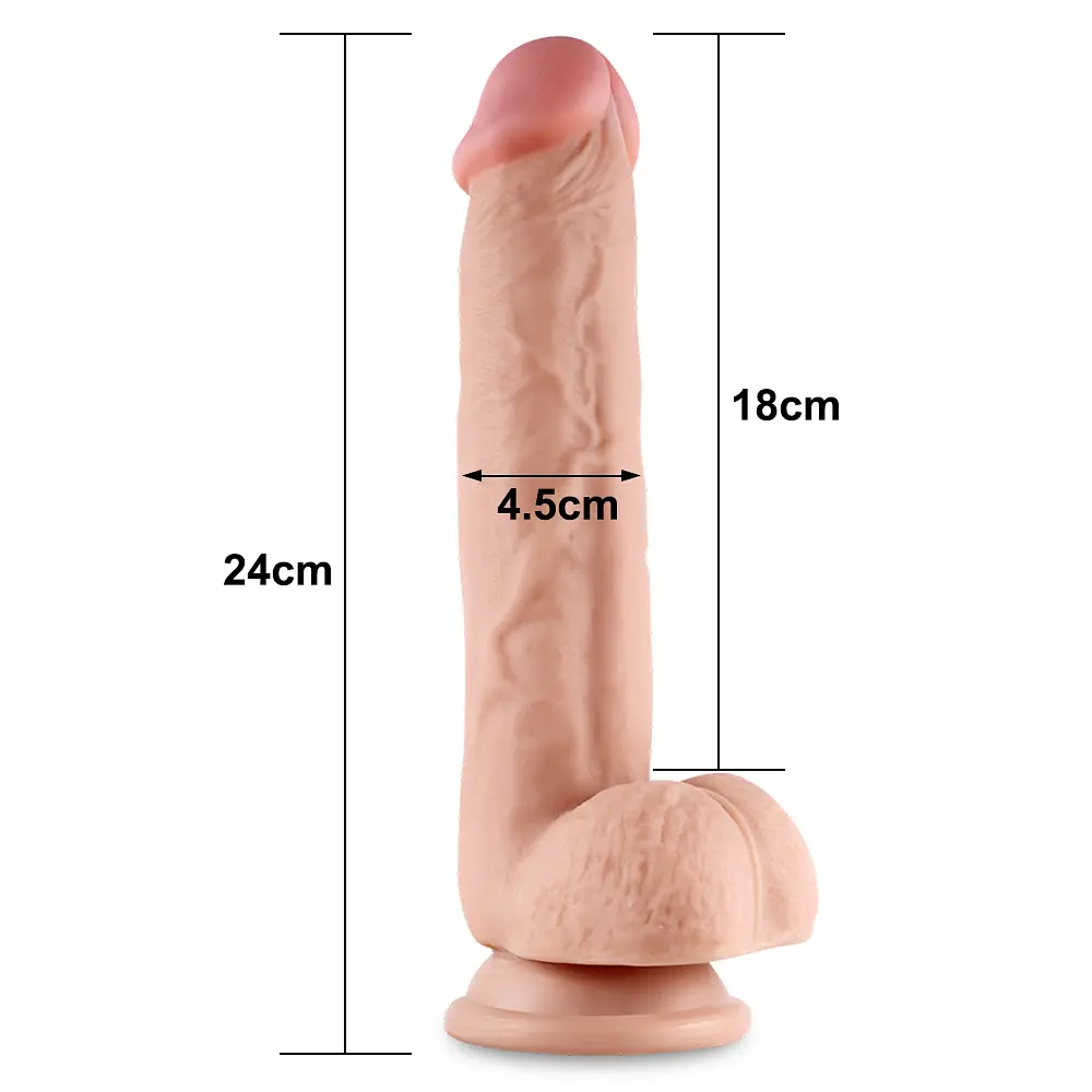 Фалоімітатор LoveToy Sliding-Skin Dual Layer Dong 9.5, 24 см (тілесний) - фото 2