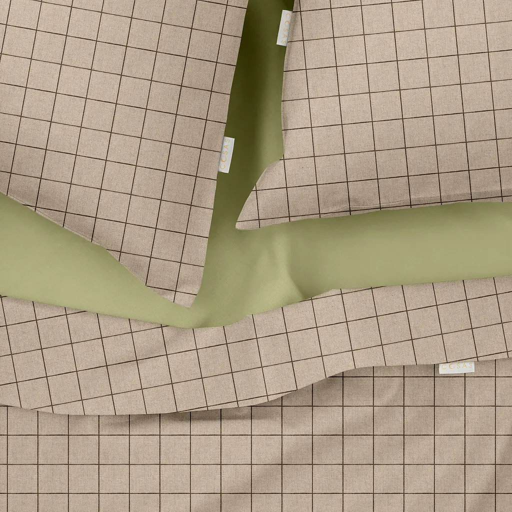 Комплект постільної білизни Cosas полуторний з простирадлом на резинці BEIGE GEOMETRY CS5 160 x 220 см (CellAshbeige_El-78Olive_160) - фото 3