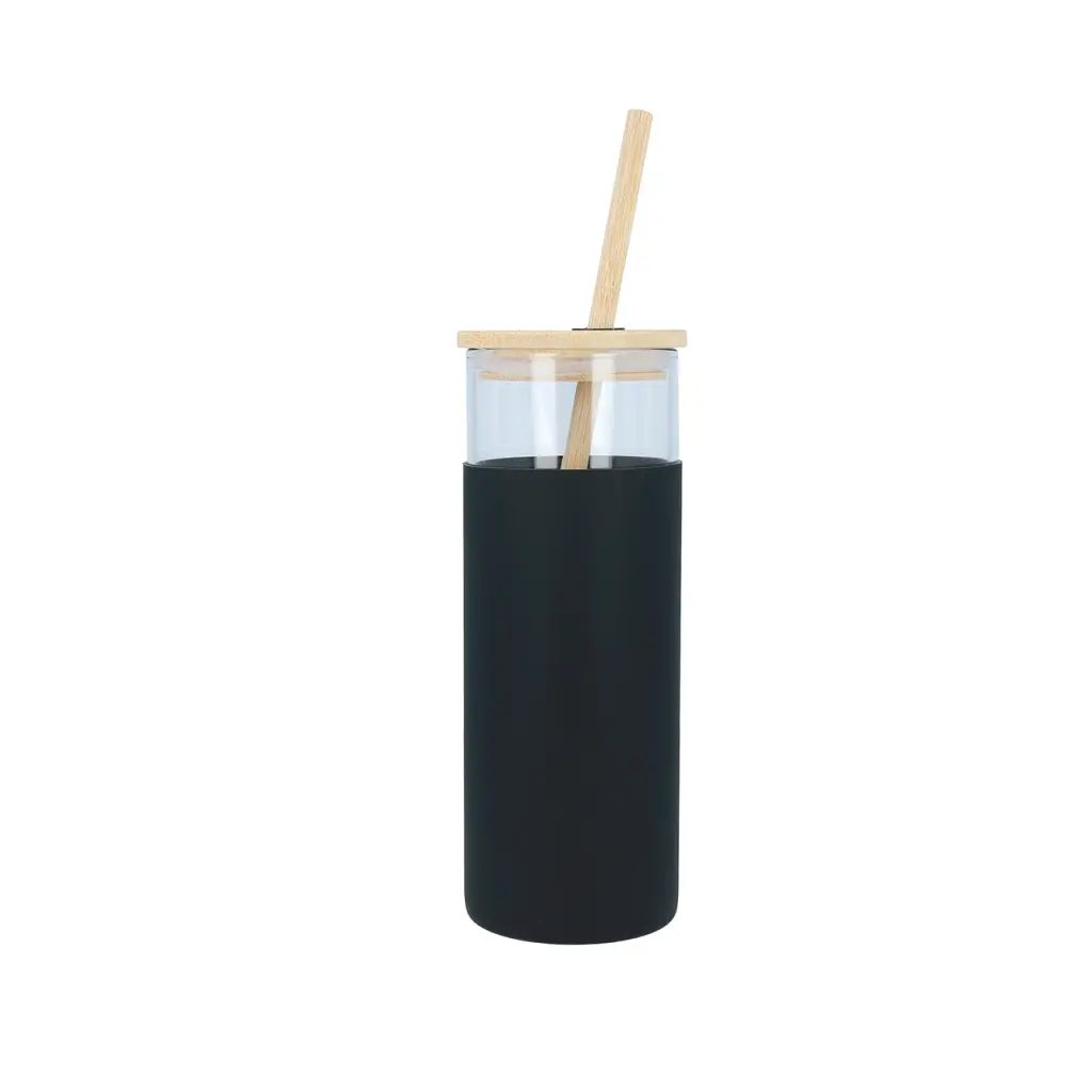 Стеклянная бутылка OldBro Tumbler с бамбуковой трубочкой Black 550 мл - фото 2