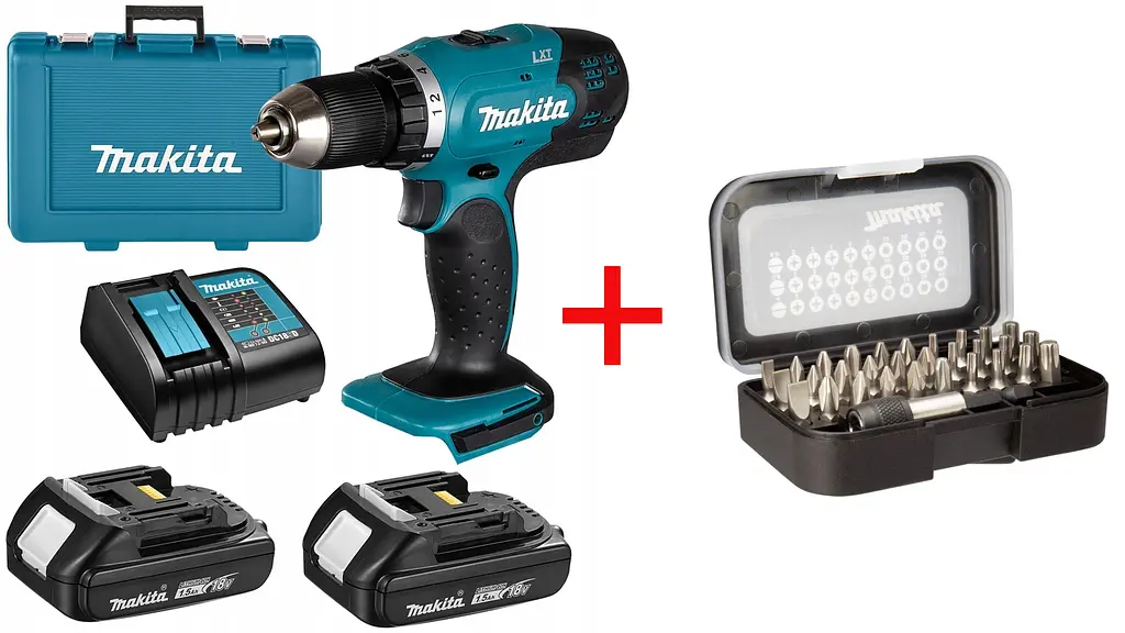 Шурупокрут акумуляторний Makita DDF453SYE з набором біт Makita D-30667 (42 Нм, 1.5-13 мм, LXT)