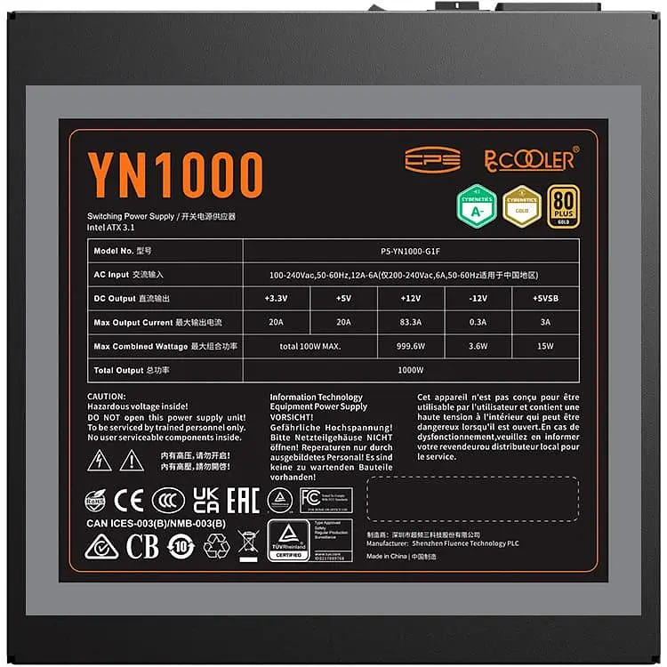 Блок питания PcCooler YN1000 (P5-YN1000-G1FFBK1-EU) - фото 5