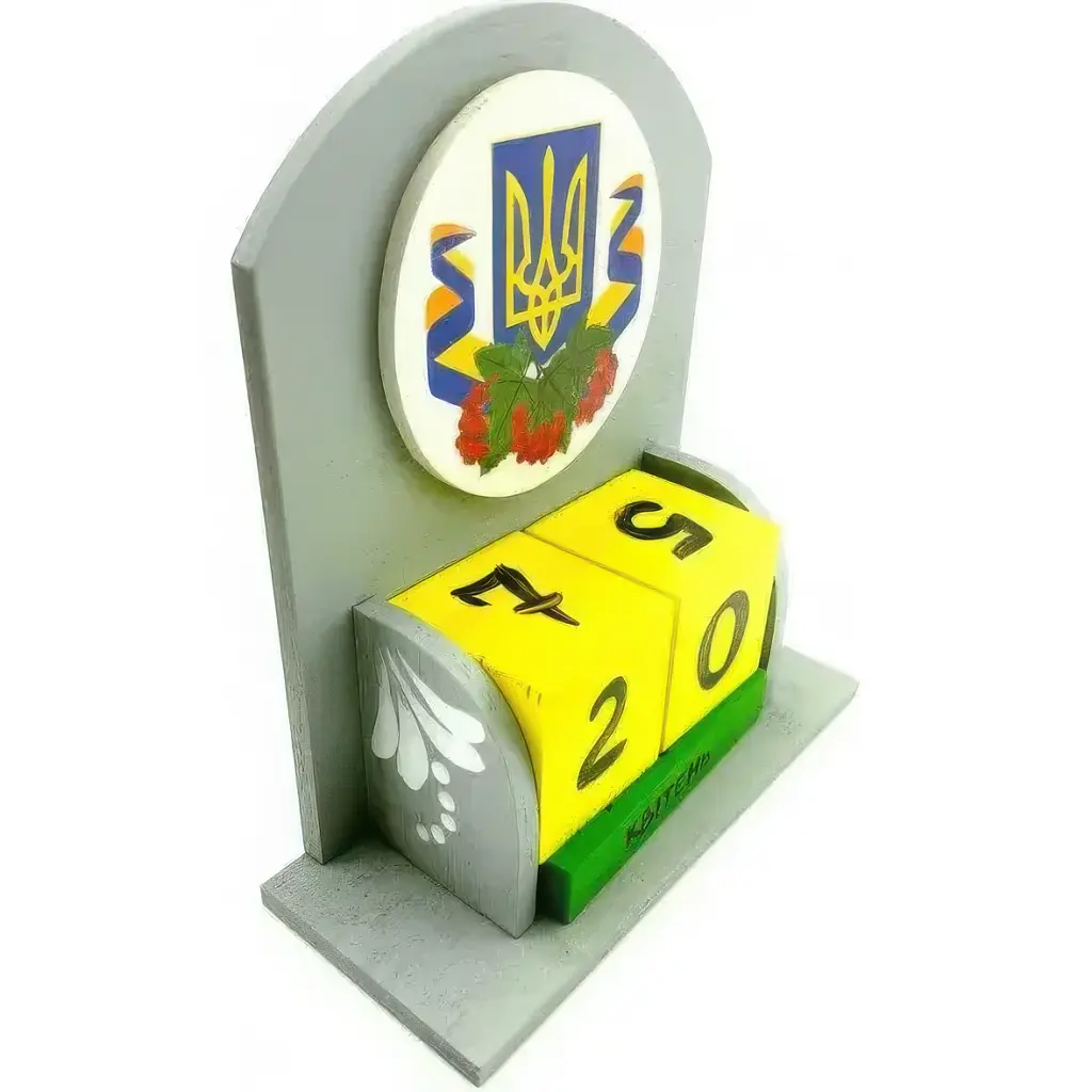 Вечный календарь Трезубец с калиной деревянный, расписанный вручную 15.5х14.2х6 см.  - фото 2