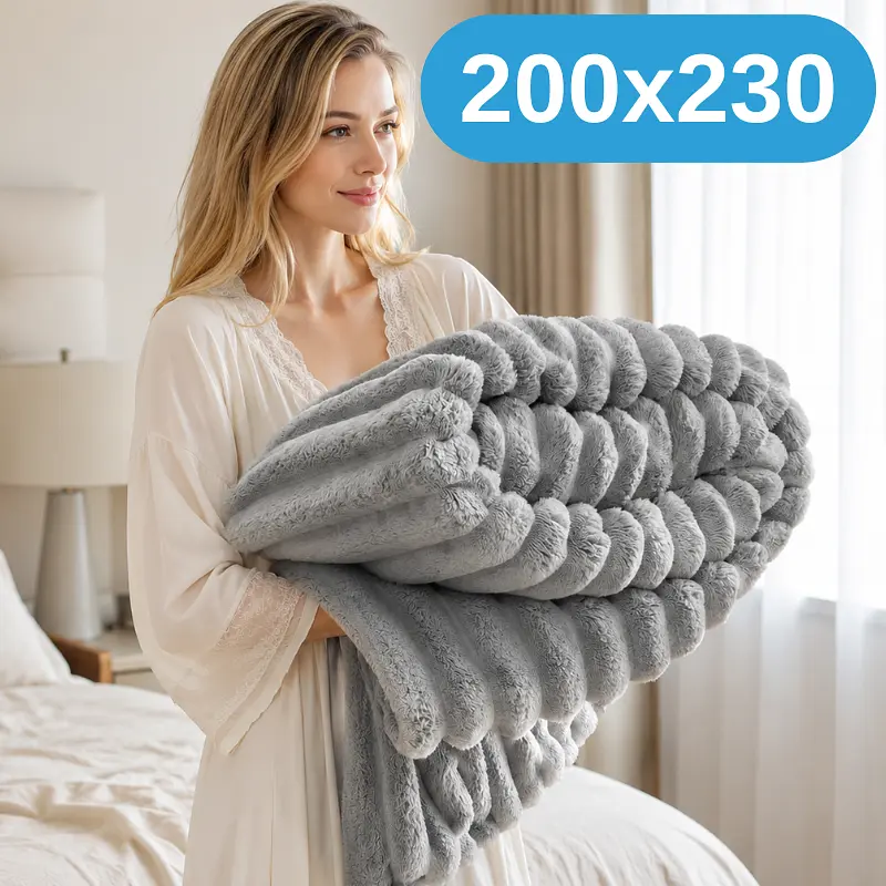 М'який двосторонній плюшевий хутряний плед Solve сірий 200 x 230 см (KT9001025) - фото 2