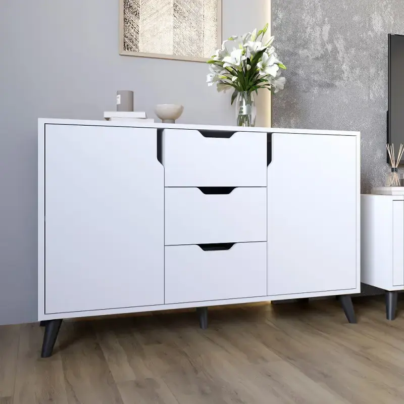 Комплект меблів для вітальні М-ЗОН Борн Німфея Альба (білий) 5 предметів з чорними ніжками (MZN-031075) - фото 9