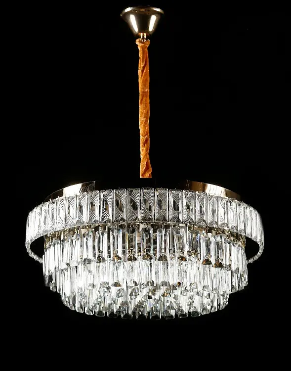 Золота кришталева світлодіодна люстра Splendid Ray L1195/600/8+LED (SGD), 60 см на 8 ламп E14 з дистанційним керуванням - фото 2