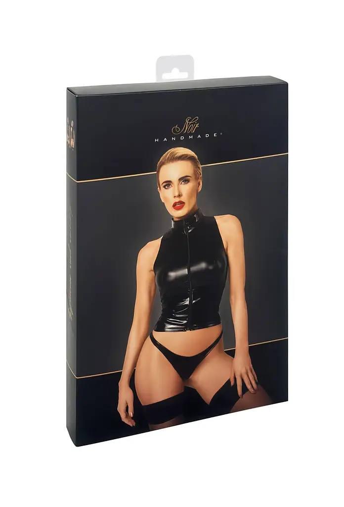 Топ Noir Handmade F324 Glam, XL, black, халтер, на блискавці, вінілові вставки, комір-стійка - фото 7
