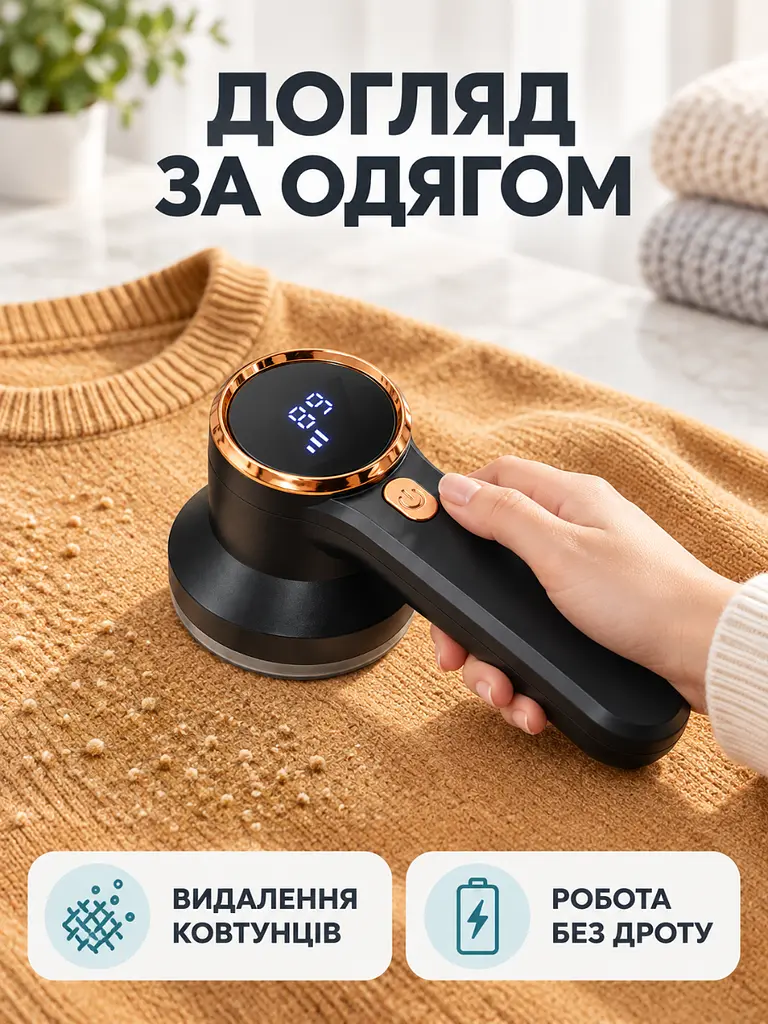 Машинка для видалення ковтунців акумуляторна 9 Вт з LED-дисплеєм та 3 режимами швидкості для одягу чорна (37261135) - фото 9