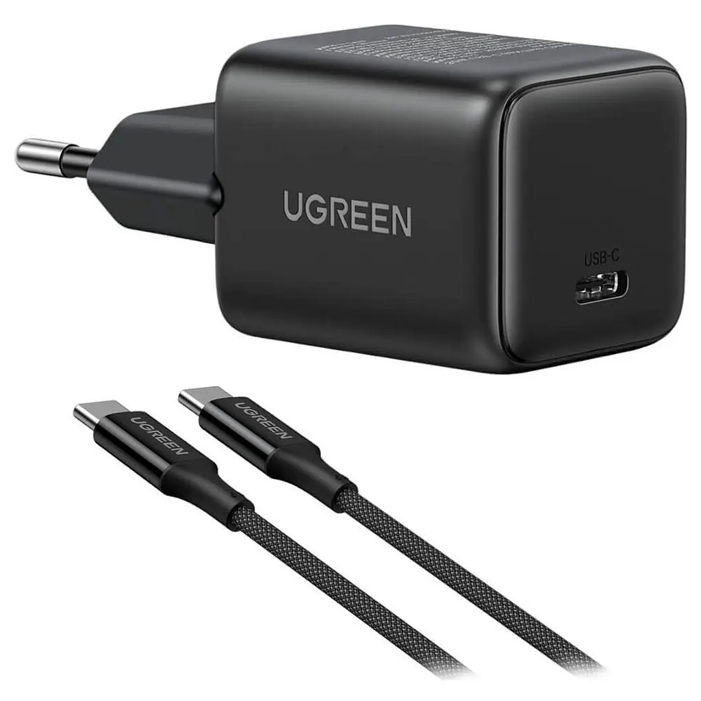 Зарядний пристрій Ugreen USB-C PD 30 Вт GaN + кабель USB-C — USB-C чорний (65012)