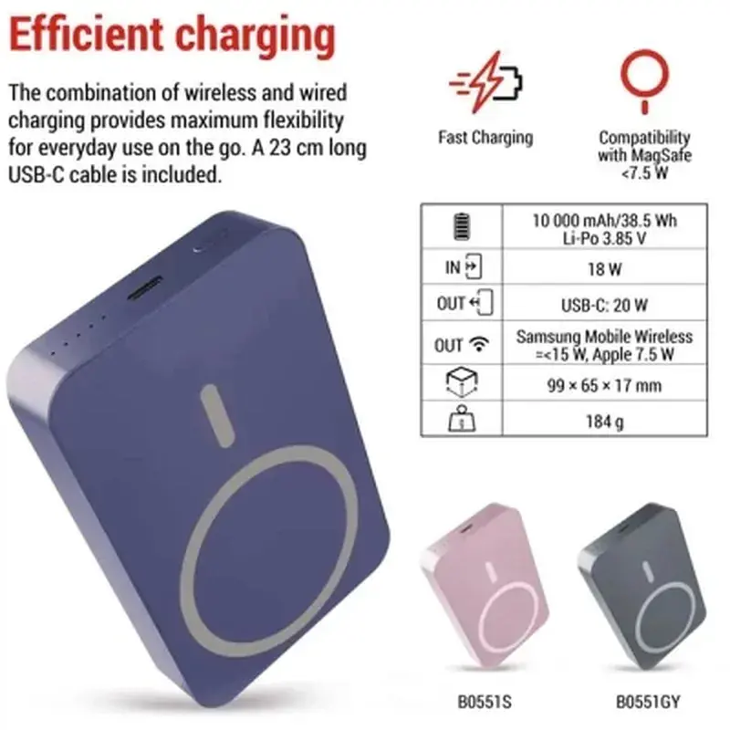 Батарея універсальна EMOS 10000mAh WI1046, 20W, Wireless, blue (B0551BL) - фото 12