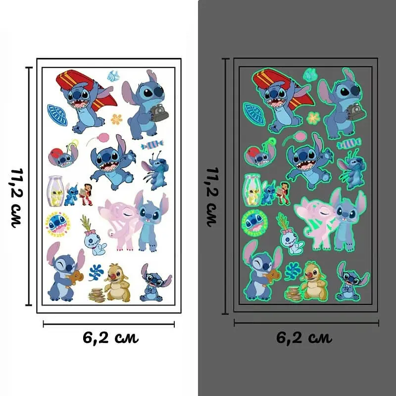 Набор временных татуировок Fresh Tattoo Стич stich-glow-tattoo-10 светящиеся, 10 листов 12х7 см - фото 2