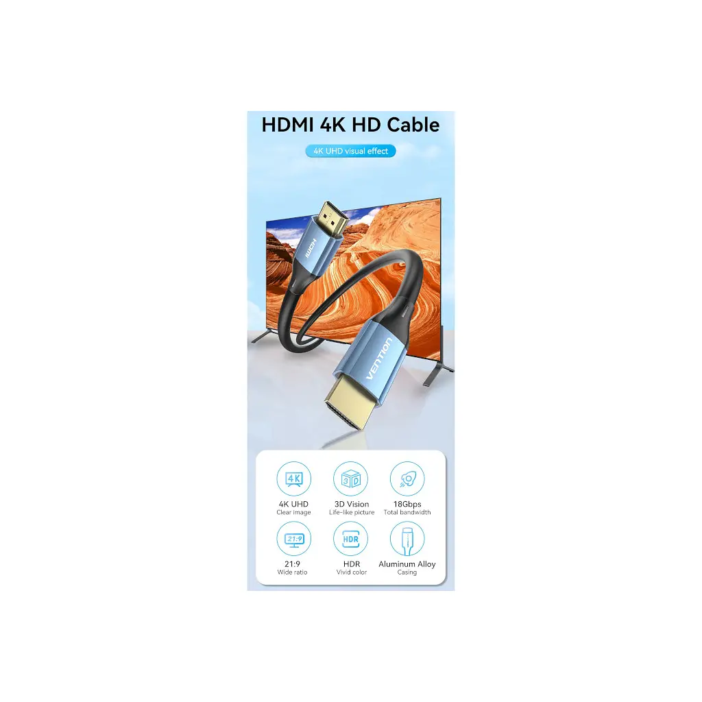 Кабель мультимедійний HDMI M to HDMI M 2.0m V2.0 4K60Hz blue Vention (ALHSH) - фото 8