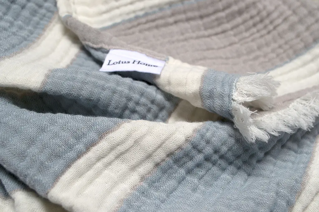 Рушник Lotus Home - Milana muslin beige-lead blue 80x160 - фото 5