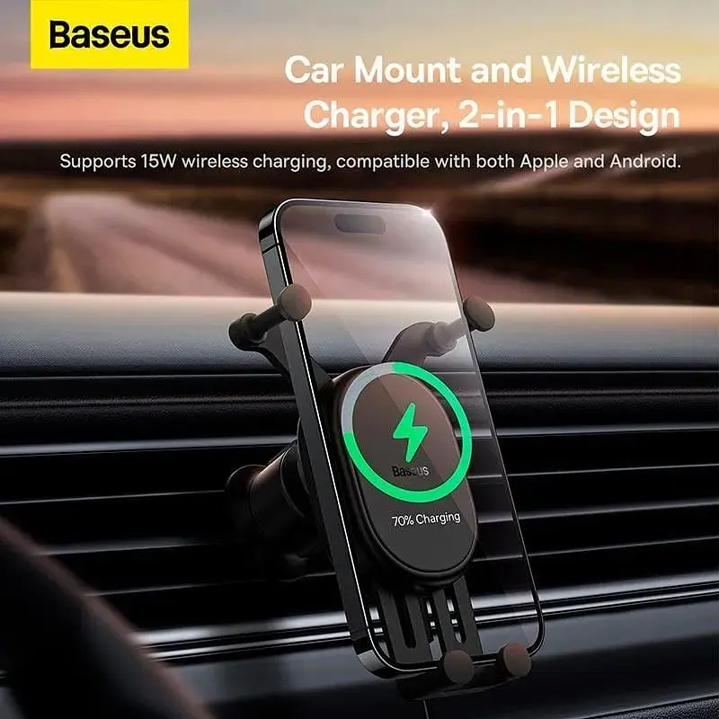Тримач Baseus Stable Gravitational Wireless Charging Car Mount Pro (Air Outlet Version) 15W - фото 10