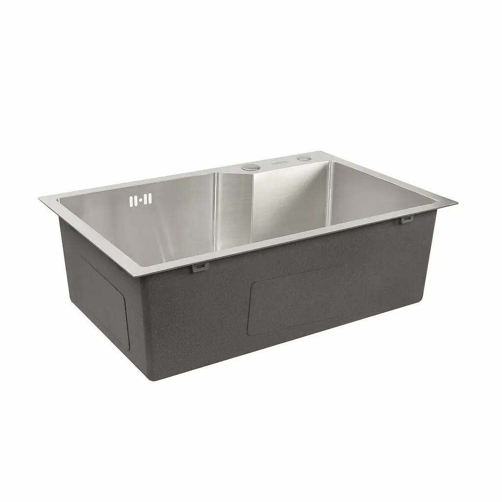 Кухонная мойка Platinum Handmade 650x430x220 (толщина 3,0/1,5 мм корзина и дозатор в комплекте), Нержавеющая сталь - фото 6