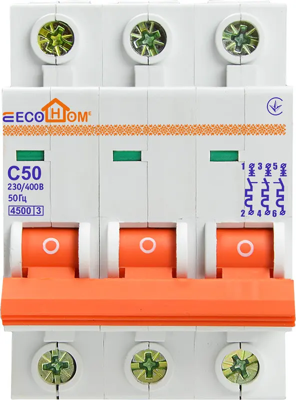 Модульний автоматичний вимикач 3p - 50A - С (ECO010030008) ECOHOME - фото 2