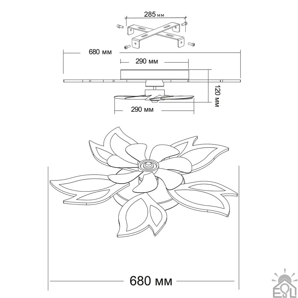 Керована світлодіодна люстра з вентилятором FAN ASTRA 85W+18W 5F-APP-680×120-WHITE/CLEAR-220-IP20 ESLLSE - фото 10