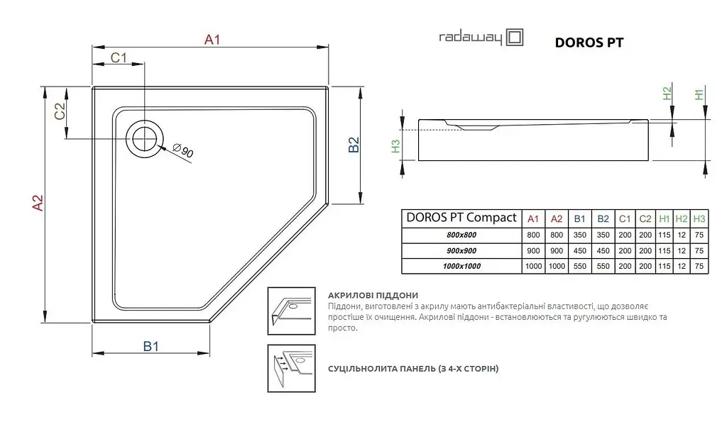 Душевой поддон Radaway Doros PT Compact 100x100 SDRPT1010-05 - фото 2