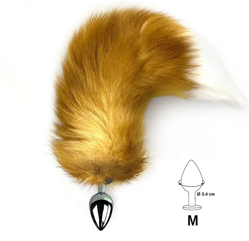 Металева анальна пробка з хвостом із натурального хутра Art of Sex Red fox, M - фото 2