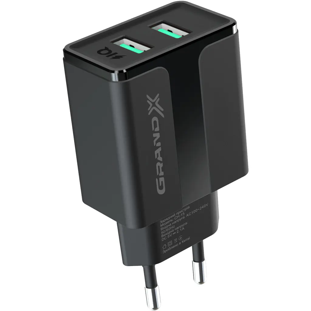 Зарядний пристрій Grand-X 5V 2,1A Black + cable USB-Lightning (CH15LTB) - фото 3