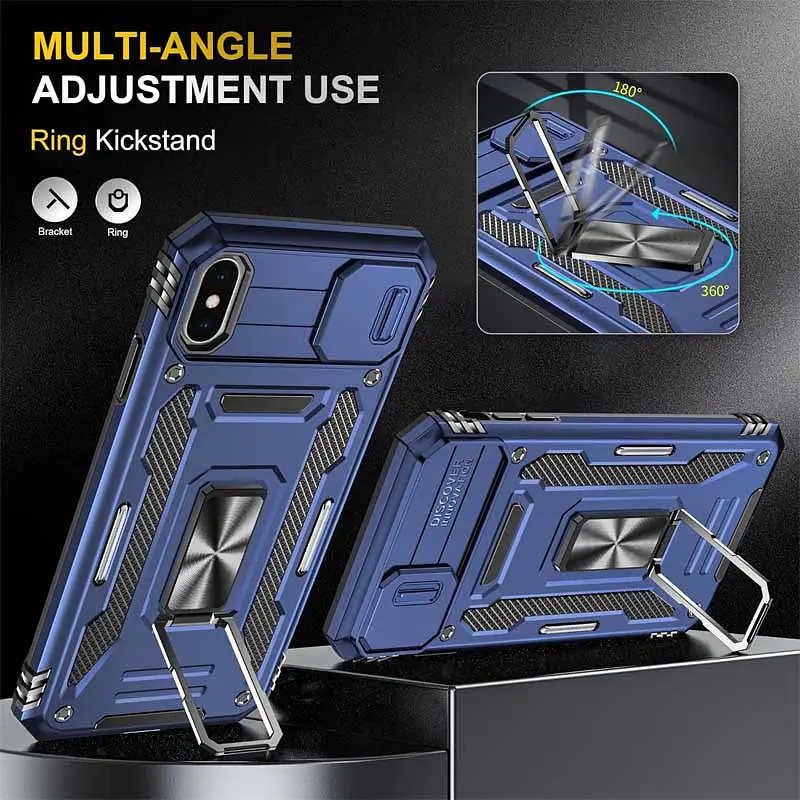 Ударостійкий чохол Camshield Army Ring для Apple iPhone X / XS (5.8) Синій / Navy - фото 2