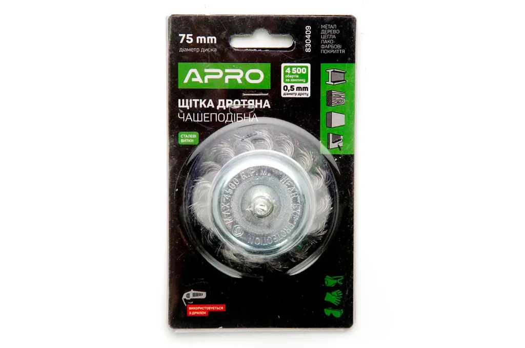 Корщітка технічна APRO для дриля дротяна щітка чашкова 75 мм x 6 мм 830409 - фото 3