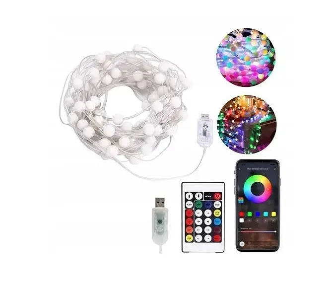 Гирлянда Sun Lamp Умная светодиодная музыкальная 200 LED 20 м шарики Multi разноцветные USB управление от смартфона - фото 3