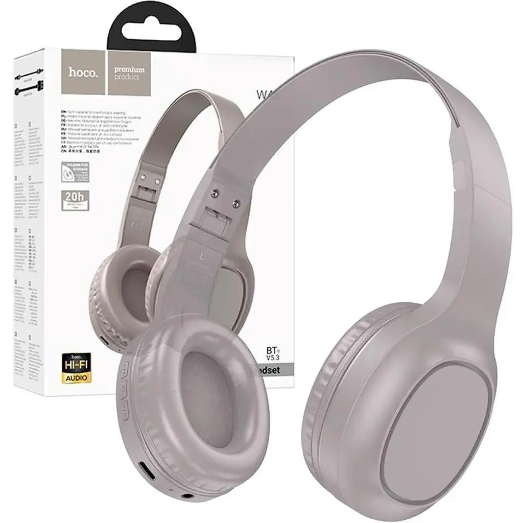 Наушники беспроводные Bluetooth Hoco W46 накладные коричневые - фото 3