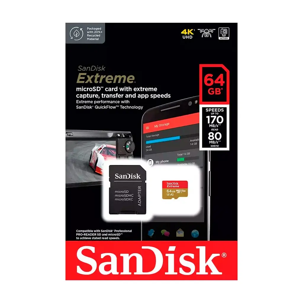 Карта пам'яті SanDisk 64GB microSD class 10 UHS-I Extreme For Action Cams and Dro (SDSQXAH-064G-GN6AA) - фото 5