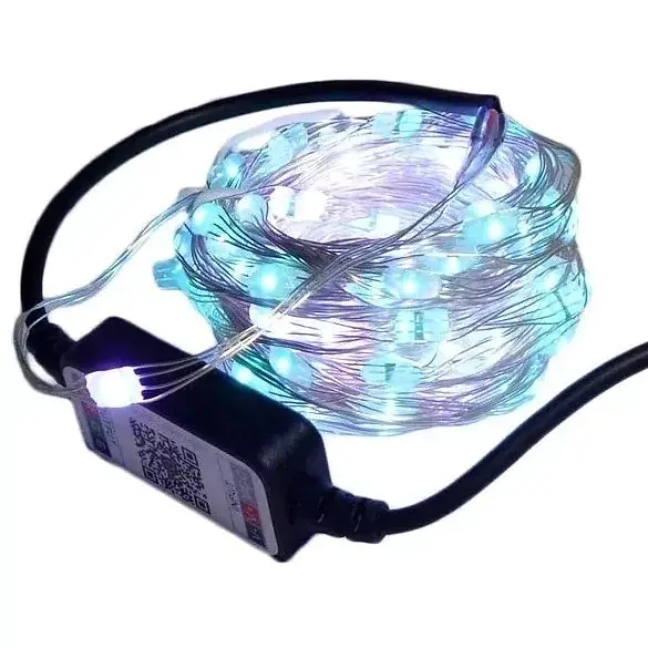 Світлодіодна стрічка RGB Led гірлянда Bluetooth керування з телефону на мідному дроті Крапля роси UKC 10 метрів - фото 11