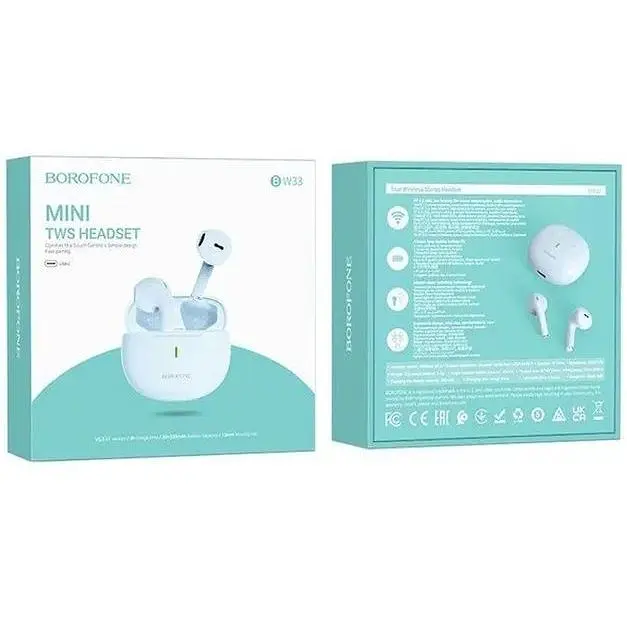 Беспроводные наушники Borofone BW33 Handsome TWS sierra blue (голубые) - фото 2